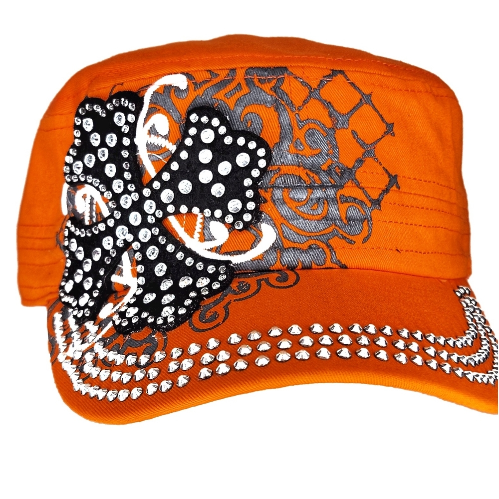 ` H25532 NWT Professional Style Orange Bling Cross Cadet Hats